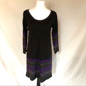 London Times Black Purple Sweater Dress Medium NEW NWT Scoop Neck Gray